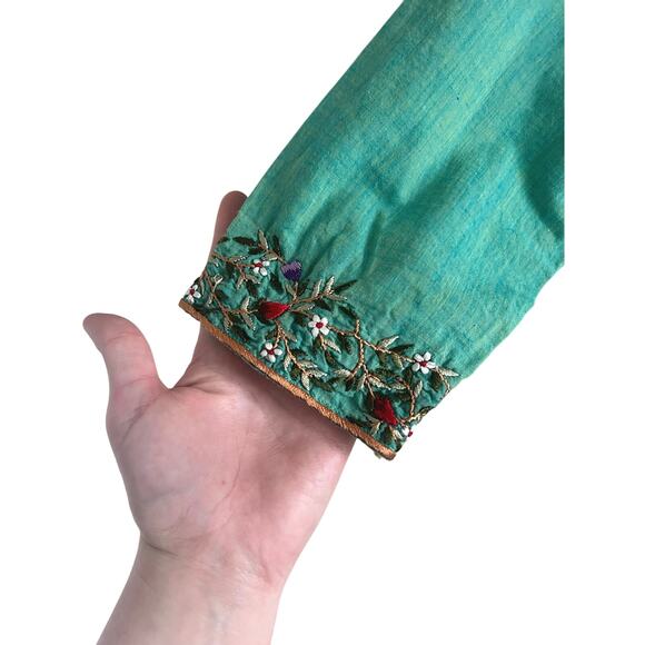 Ritu Agnihotri Aqua Embroidered Cotton Tunic Top Size M Handmade in India Boho - Picture 3 of 7